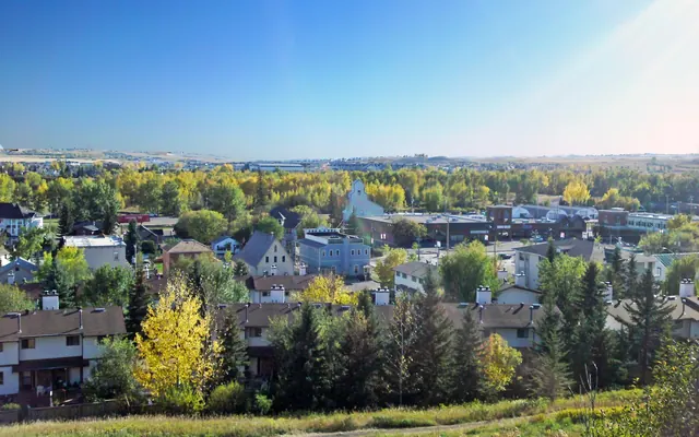Autumn view over the treed neighbourhoods of Okotoks